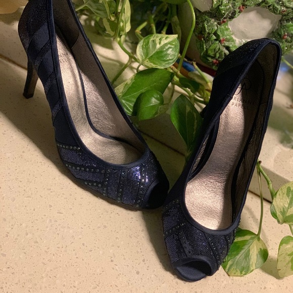 Woman Elegant Dark Navy Blue w/Glitter heels sz9.5 - Picture 10 of 10